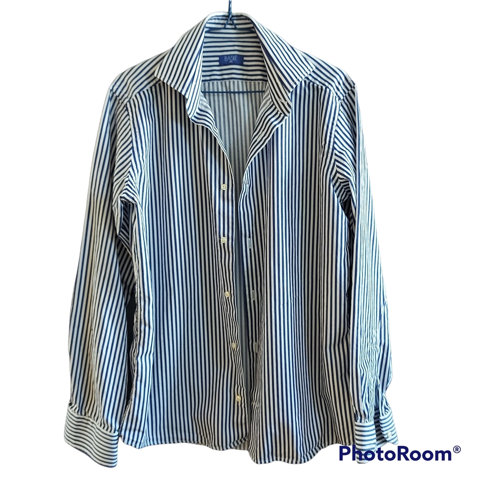 Men's Blue and White Striped Dress Shirt - Classic Button-Down